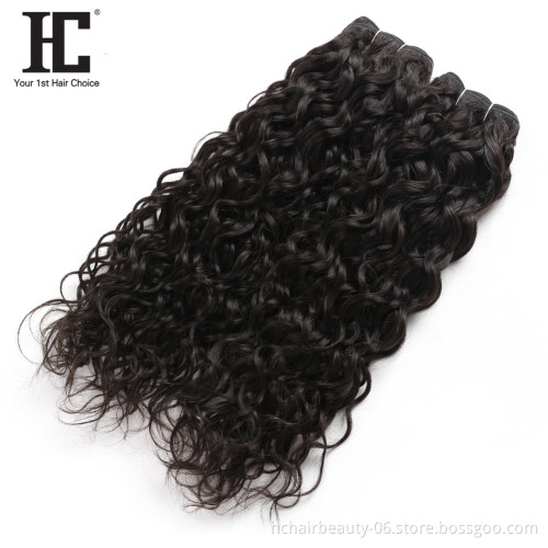 Raw Indian hair New Products Water Weave Bundles With Closure Natural Color Water Wave 3 Bundles With Closure